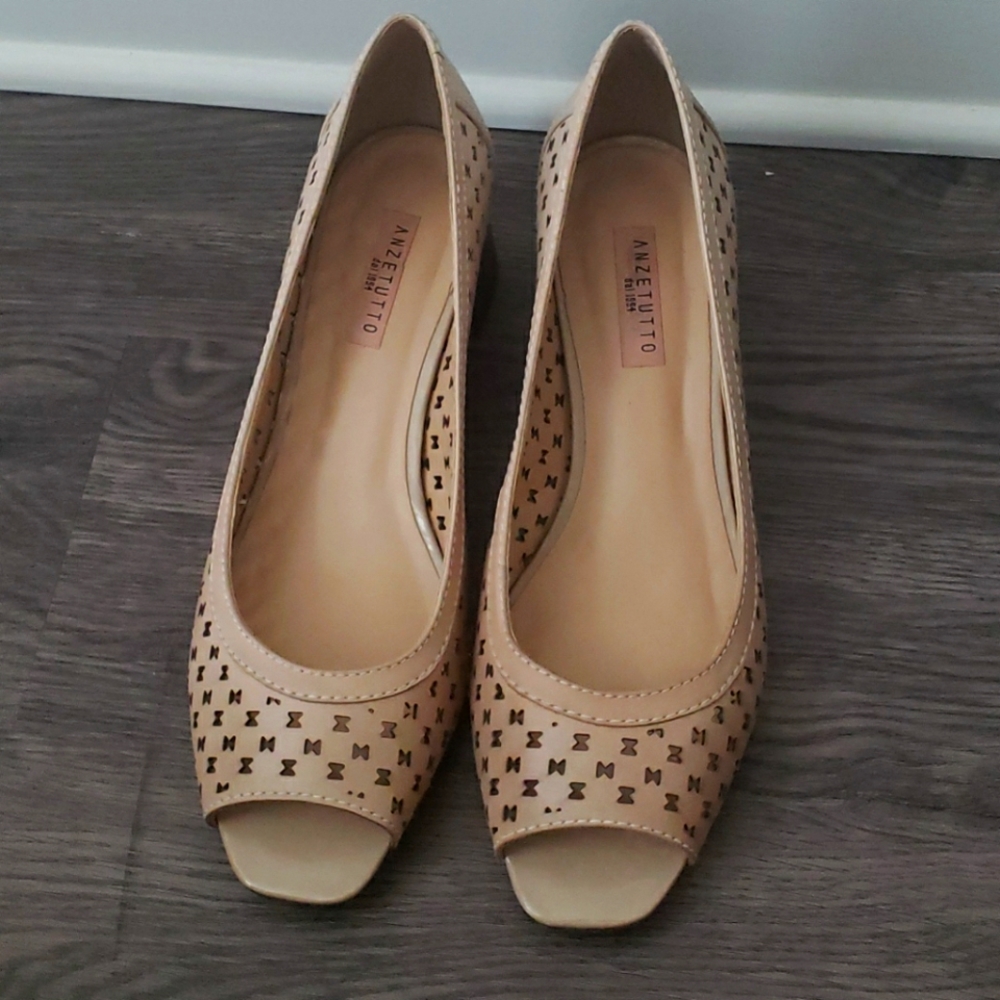 Abuela Peep Toe High Heels Tan Leather Sandals